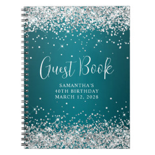 Carnet Parties scintillant d'argent sombre Turquoise 40e 