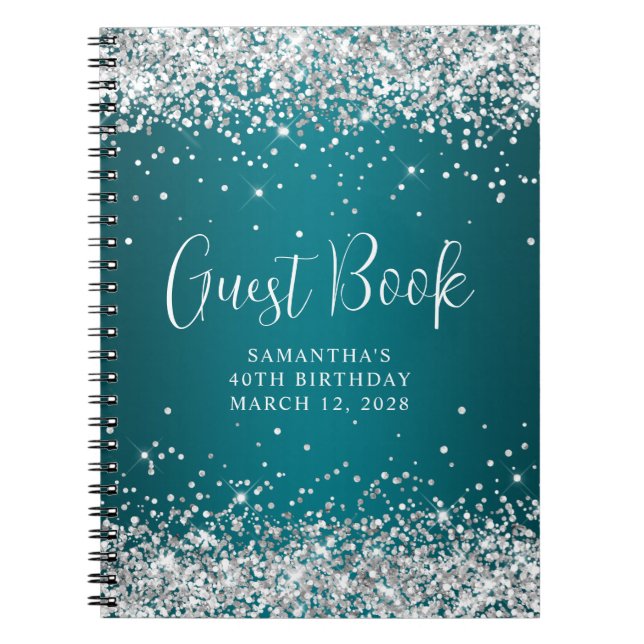 Carnet Parties scintillant d'argent sombre Turquoise 40e  (Devant)