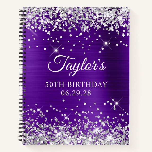 Carnet Parties scintillant d'argent violet huile 50e anni (Devant)