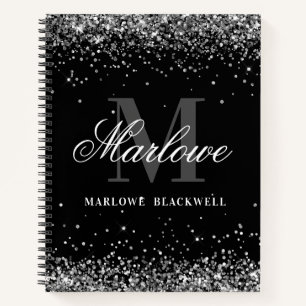 Carnet Parties scintillant de monogramme noir et blanc en