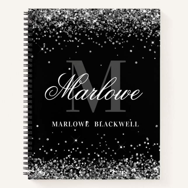 Carnet Parties scintillant de monogramme noir et blanc en (Devant)