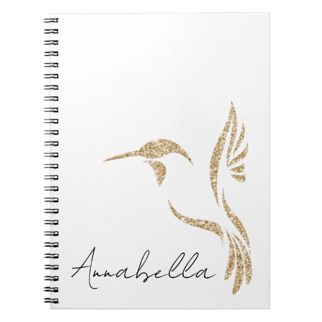 Carnet Parties scintillant d'or Colibri et nom personnali (Devant)