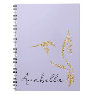 Carnet Parties scintillant d'or Colibri & Nom personnalis