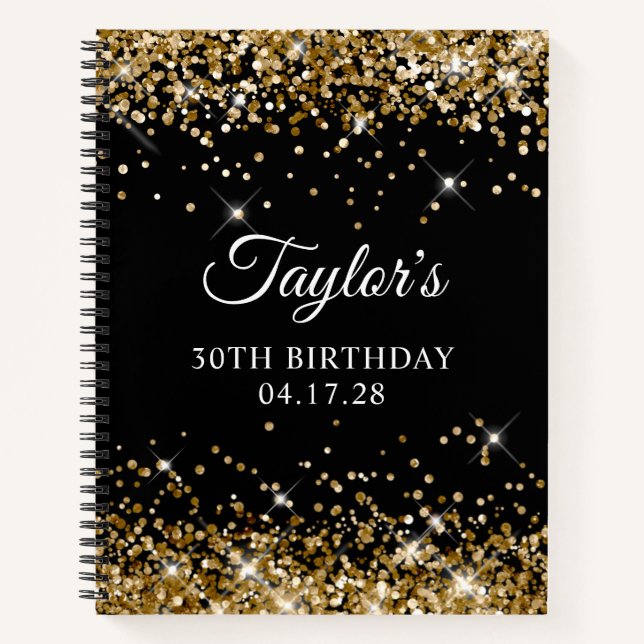 Carnet Parties scintillant d'or et Black 30e anniversaire (Devant)