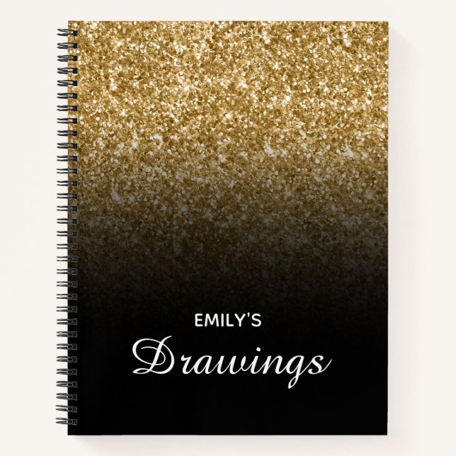 Carnet Parties scintillant d'or et dessin personnalisé no (Devant)