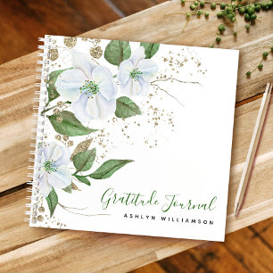 Carnet Parties scintillant d'or floral Aquarelle Script G