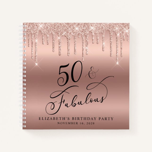 Carnet Parties scintillant d'or rose 50e anniversaire de  (Devant)