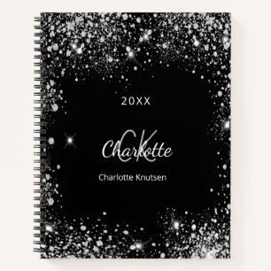Carnet Parties scintillant en argent noir éclaire monogra