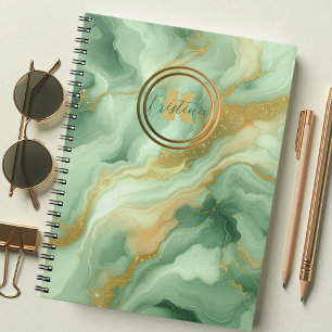 Carnet Parties scintillant en marbre vert or Accents Nom