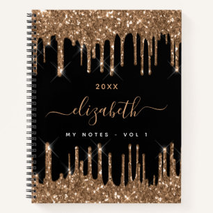 Carnet Parties scintillant en or noir goutte nom monogram