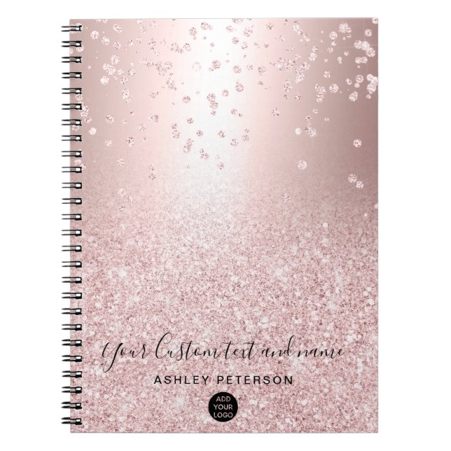 Carnet parties scintillant en or rose logo de confetti à  (Devant)