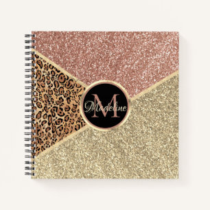 Carnet Parties scintillant en or Rose rayé Leopard Monog