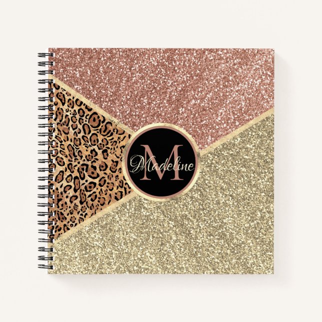 Carnet Parties scintillant en or Rose rayé Leopard Monogr (Devant)