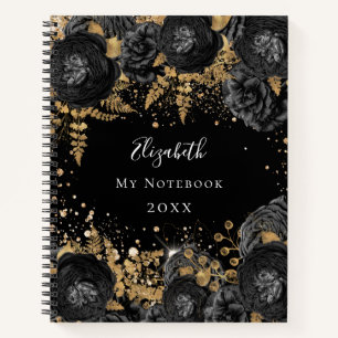 Carnet Parties scintillant florale en or noir nom glamour
