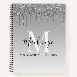 Carnet Parties scintillant gris argent fille Monogramme N