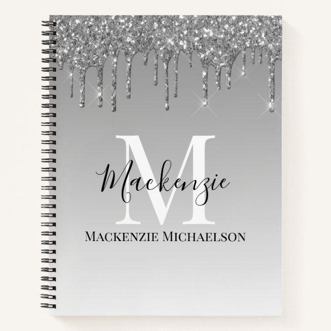 Carnet Parties scintillant gris argent fille Monogramme N (Devant)