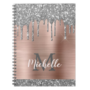 Carnet Parties scintillant gris argent monogramme gouttes