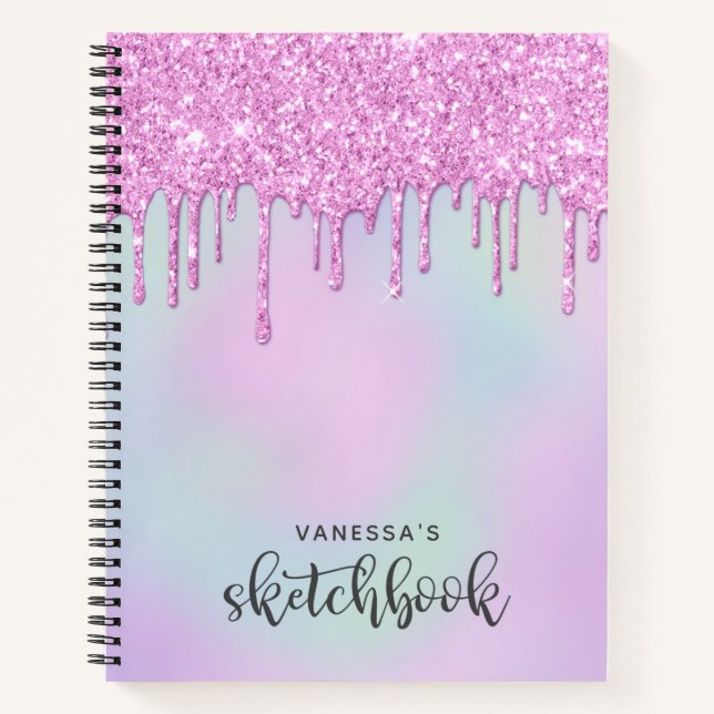 Carnet Parties scintillant Holographique rose gouttes Ske (Devant)