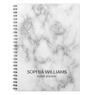 Carnet Parties scintillant Marbre blanc en argent