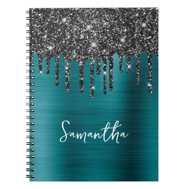 Carnet Parties scintillant noire Bleu Turquoise Nom du gl (Devant)