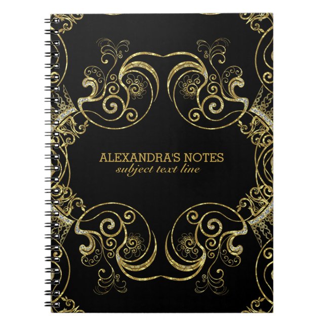 Carnet Parties scintillant noire et or Cadre en dentelle  (Devant)