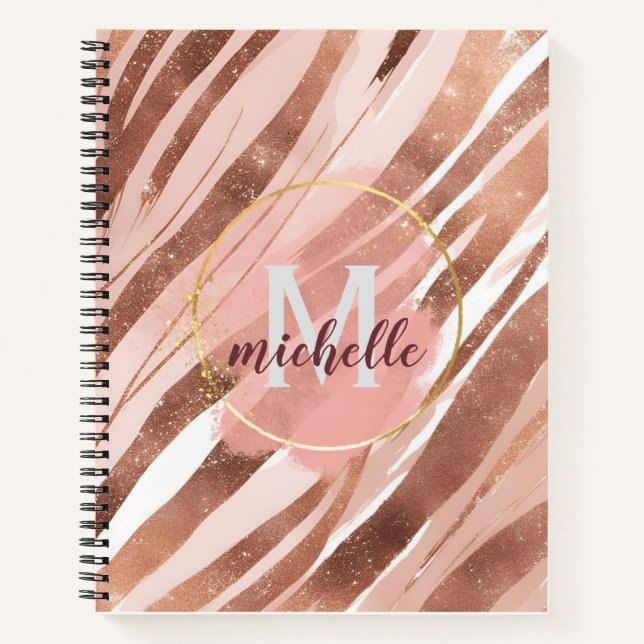 Carnet Parties scintillant or rose rayures Monogramme (Devant)