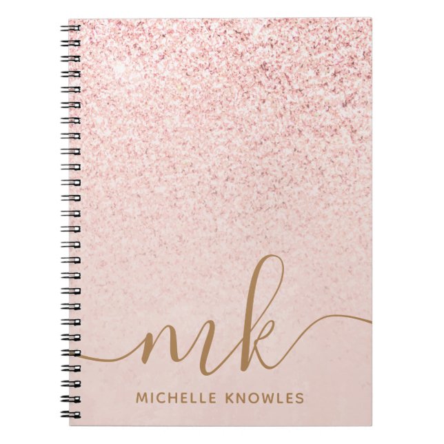 Carnet Parties scintillant or Rose tendance Initiales fan (Devant)