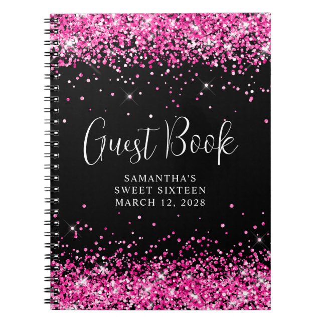 Carnet Parties scintillant rose chaud Black Sweet 16 Invi (Devant)