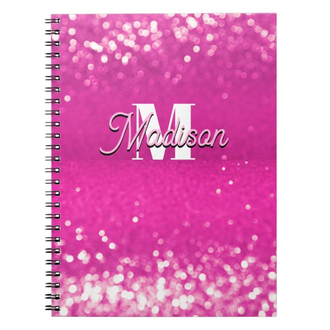 Carnet Parties scintillant rose chaud Bokeh Monogramme (Devant)