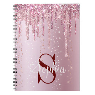 Carnet Parties scintillant Rose Monogramme à goutte d'or 