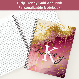 Carnet Parties scintillant rose or Girl Monogramme Nom