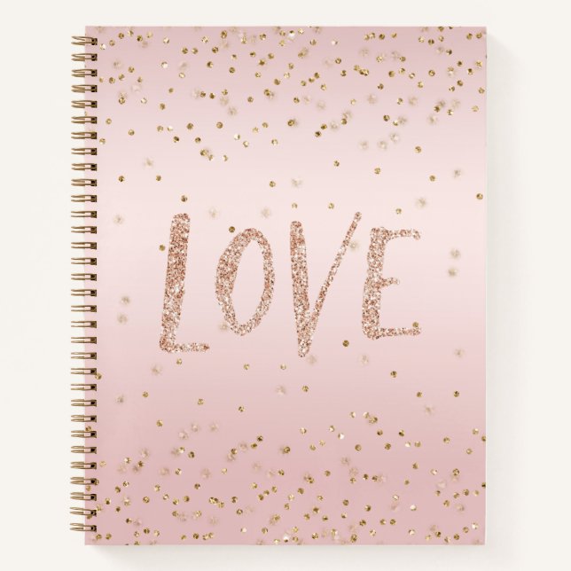 Carnet Parties scintillant rose vif Love Gold Confetti (Devant)