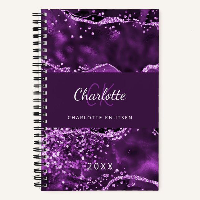 Carnet Parties scintillant rose violet agneau marbre mono (Recto)
