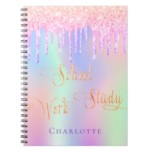 Carnet Parties scintillant rose violet gouttes école holo
