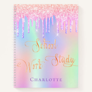 Carnet Parties scintillant rose violet gouttes école holo
