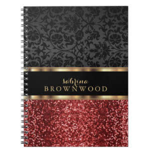 Carnet Parties scintillant rouge et Damas noir