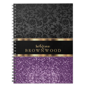 Carnet Parties scintillant violette et Damas noir