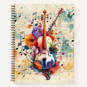 Carnet Partition de violon à éclaboussures d'aquarelle 