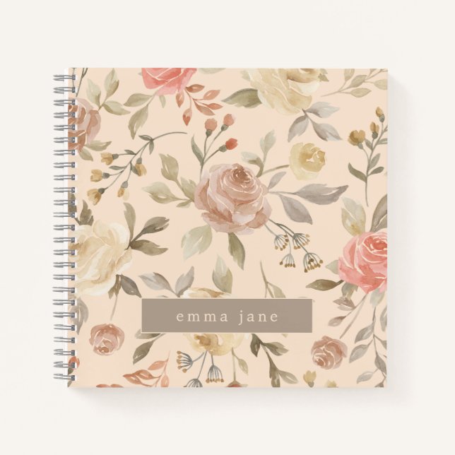 Carnet Pastel aquarelle nom floral personnalisé (Devant)