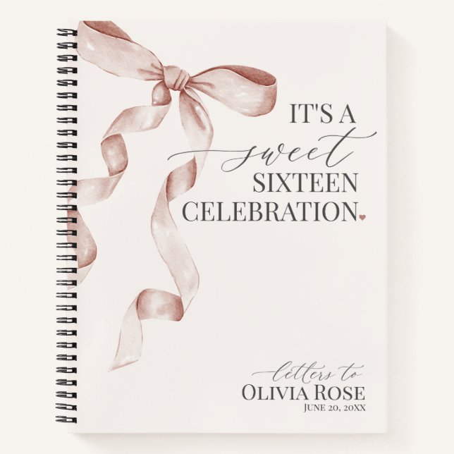 Carnet Pastel Beige Bow Sweet 16 Lettres à Anniversaire f (Devant)