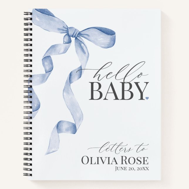 Carnet Pastel Blue Coquette Bow Girl Lettres Baby showers (Devant)
