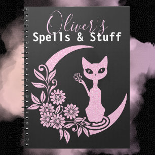 Carnet Pastel Goth Croissant Rose Lune Kitty Cat Spell