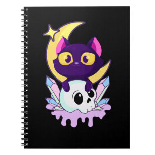 Carnet Pastel Goth Moon Wiccan Animal Cat Crâne