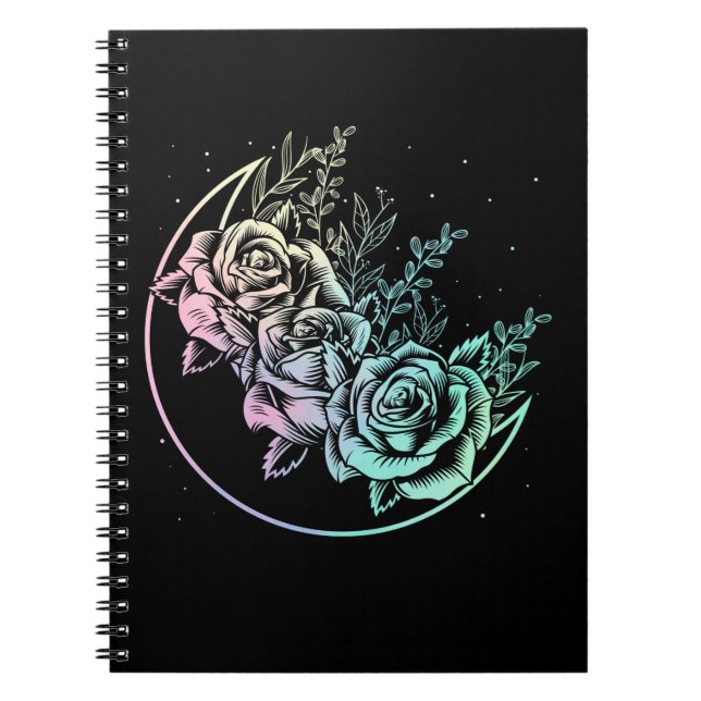 Carnet Pastel Goth Rose Lune Croissant gothique Fleurs (Devant)