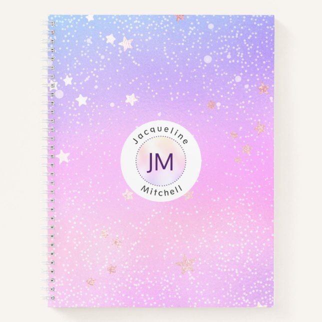 Carnet Pastel Gradient Parties scintillant Stars Iridesce (Devant)