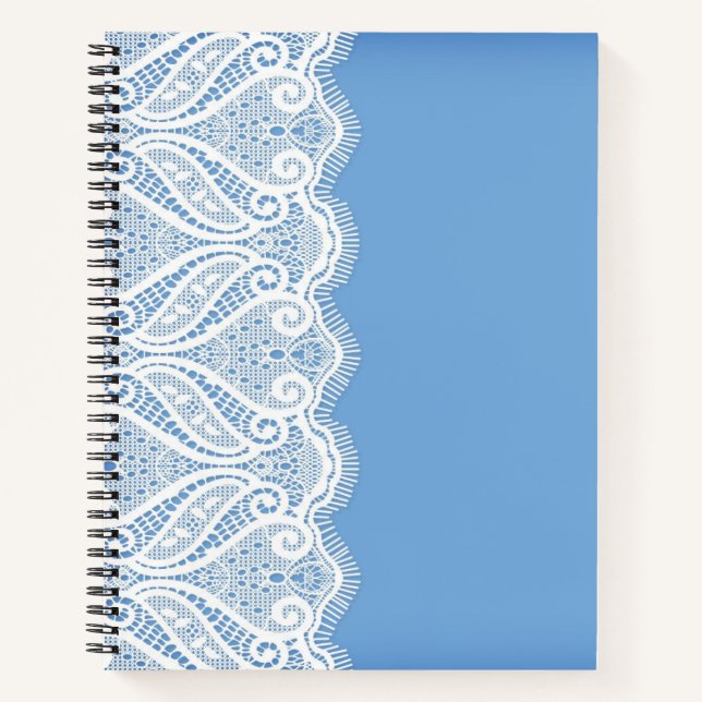 CARNET PASTEL PALE BLEU AVEC LACE BLANCHE LOOK BORD (Devant)