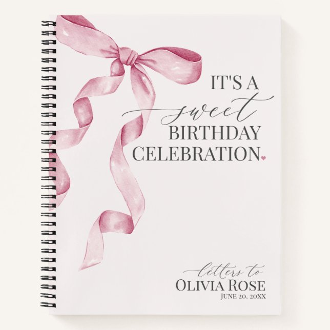 Carnet Pastel Pink Coquette Bow Lettres à fille d'anniver (Devant)