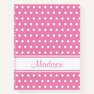 Carnet Pastel Pink White Polka Dot Stripe Nom du script