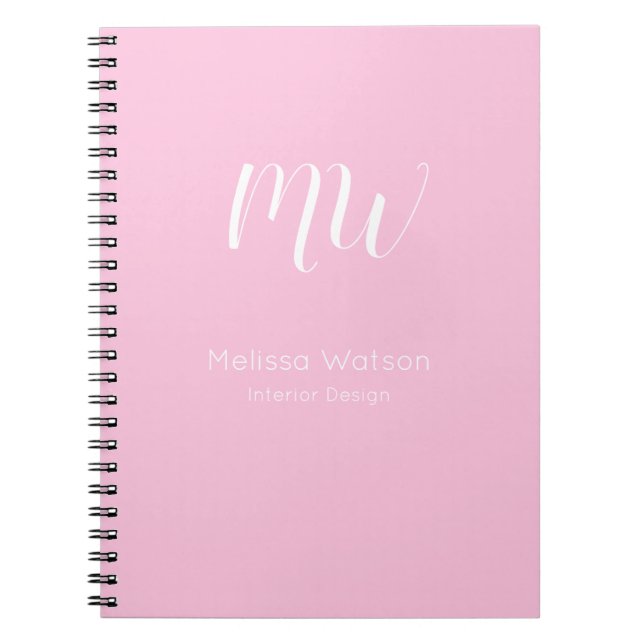 Carnet Pastel Pink White Script Monogramme Nom simple (Devant)