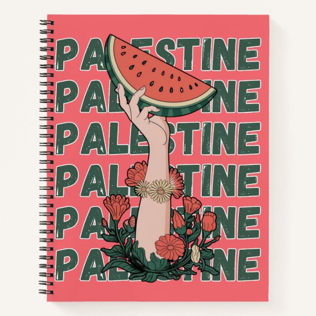 Carnet pastèque, fleurs et palestine Texte Répéter (Devant)